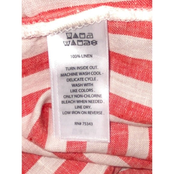 Christian Siriano LG Red White Stripe Linen Hi-Lo Short Sleeve Top Boho Beachy - Picture 5 of 5